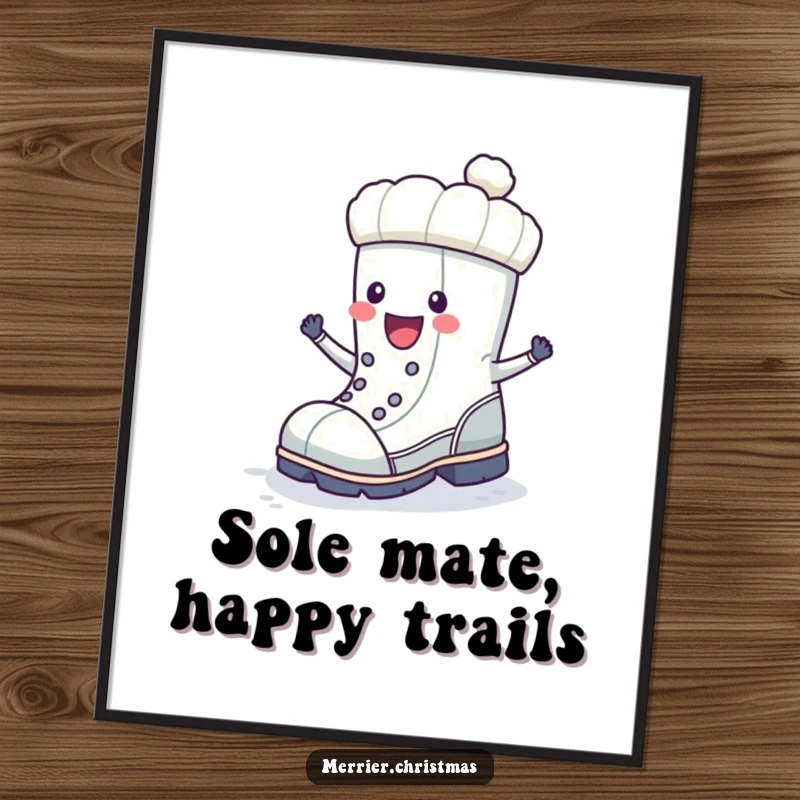 Funny Free Printable Wall Art: A winter boot character performing a happy stomp, adding a vibrant and cheerful vibe.