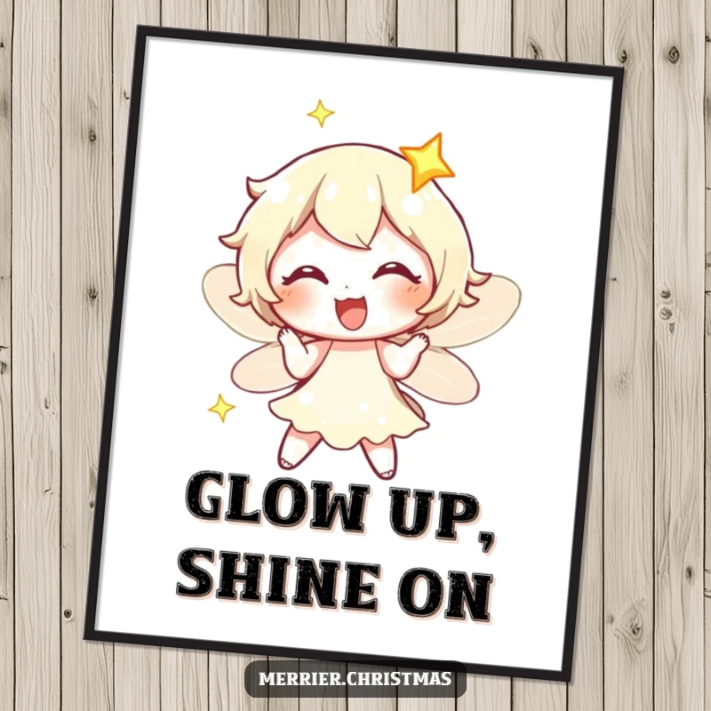 Funny Free Printable Wall Art: A delightful fairy light character twinkling with exaggerated joy, adding a magical ambiance.