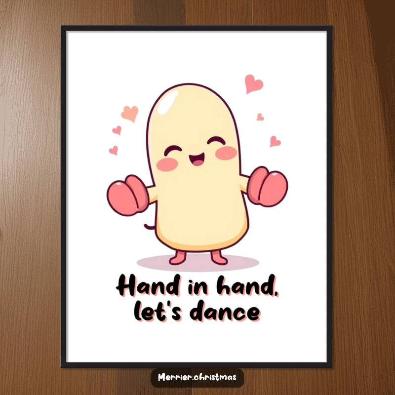 Funny Free Printable Wall Art: A cute, dancing mitten character expressing absolute glee and vibrant energy.