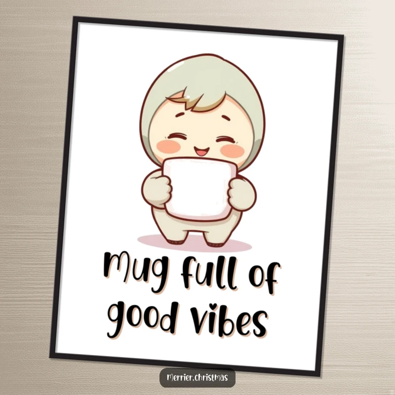 Funny Free Printable Wall Art: A character with a steaming mug smiling warmly, bringing cozy vibes to your decor.