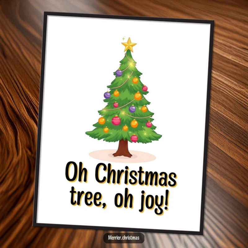 Funny Free Printable Wall Art: Cute Christmas tree with sparkling ornaments twinkling with festive holiday magic.