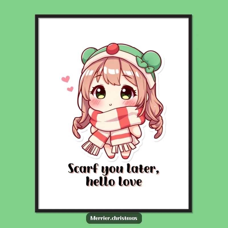 Funny Free Printable Wall Art: Kissing Scarf Character's Festive Charm - Decor