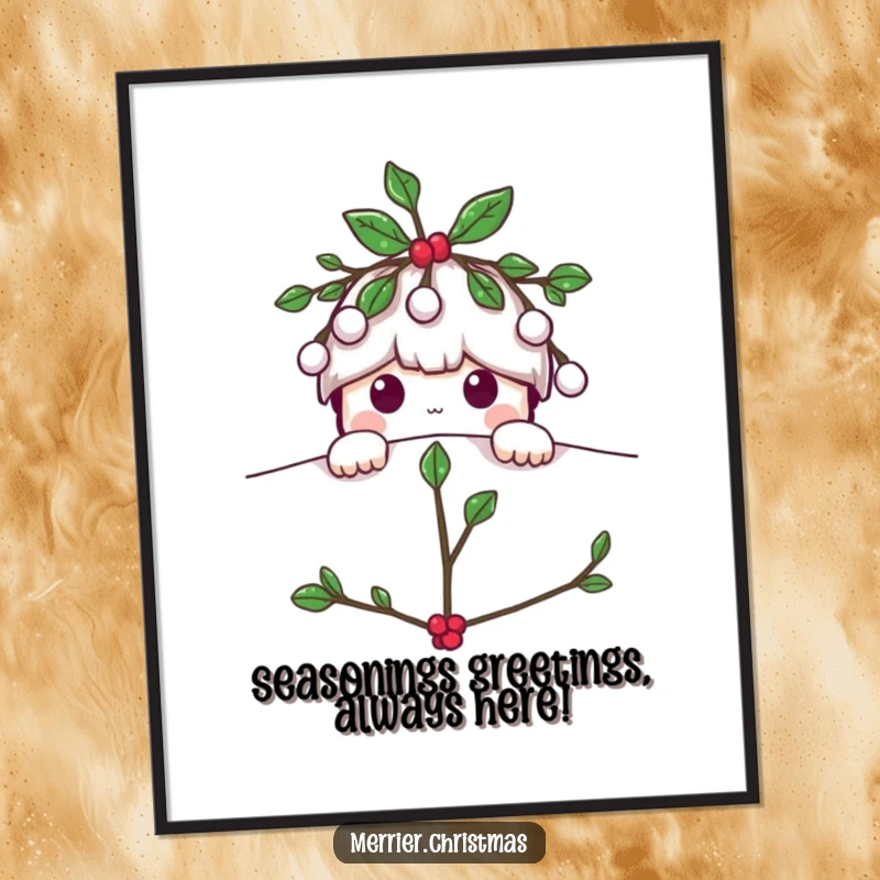 Funny Free Printable Wall Art: Mistletoe character peeking from the top, offering a playful and humorous decorative element for any room.