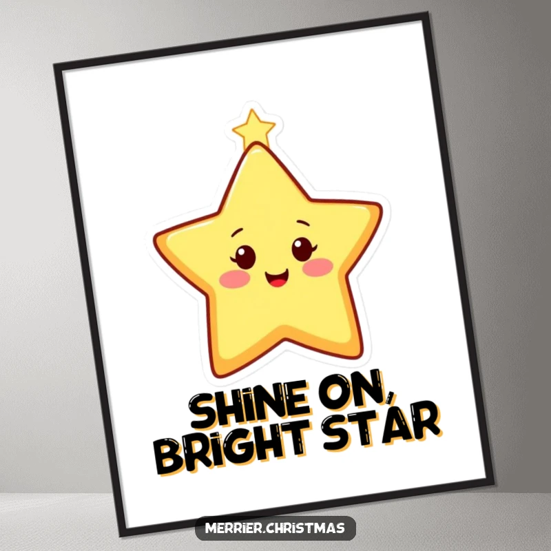 Funny free printable wall art of a happy Christmas star character twinkling with bright, playful energy.