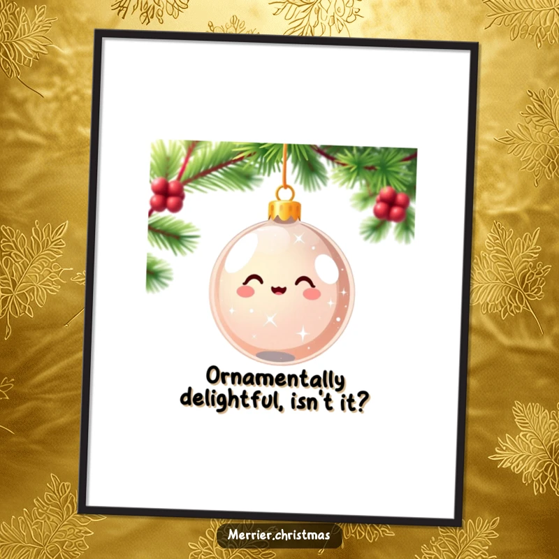 Festive Free Printable Wall Art: Kawaii Christmas ornament happily sparkling and spinning, bringing delightful holiday cheer to walls.