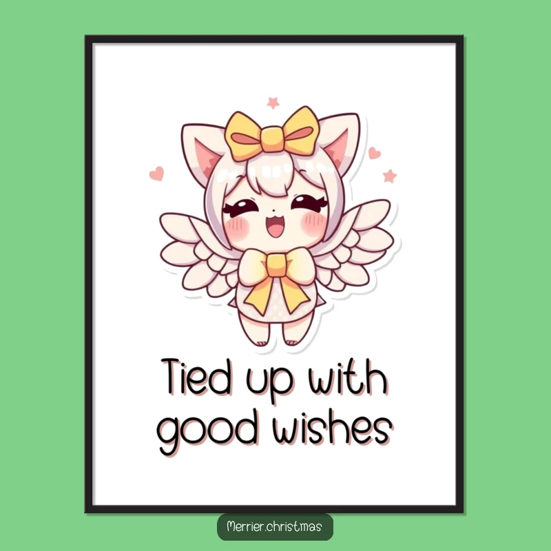 Free Printable Flying Bow Wall Art: Winged Gift, Funny Downloadable Decor