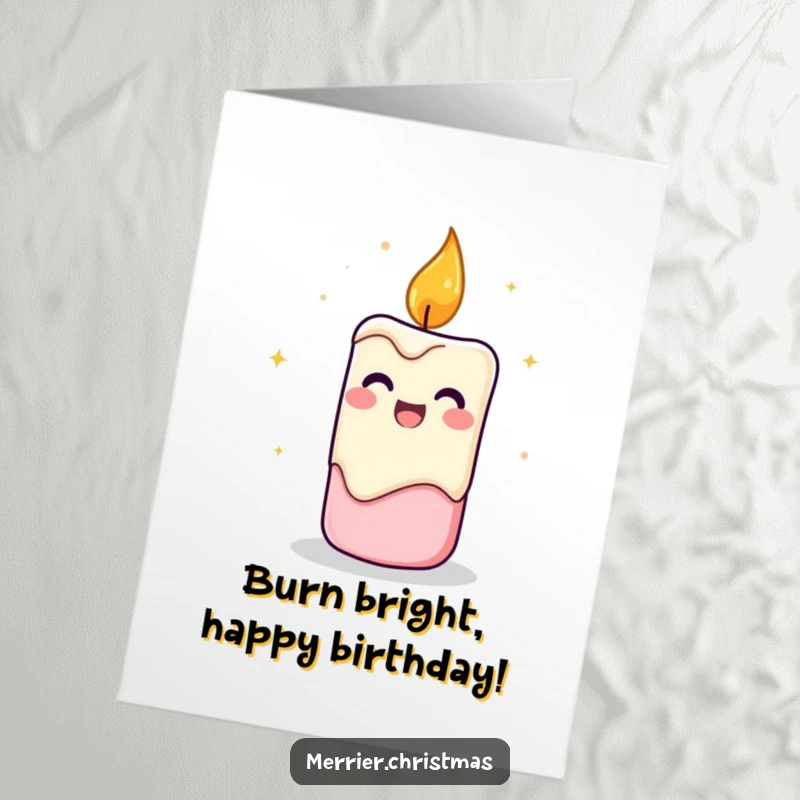 Funny Free Printable Birthday Card: A candle character flickering with cheerful energy, perfect for a downloadable gift.