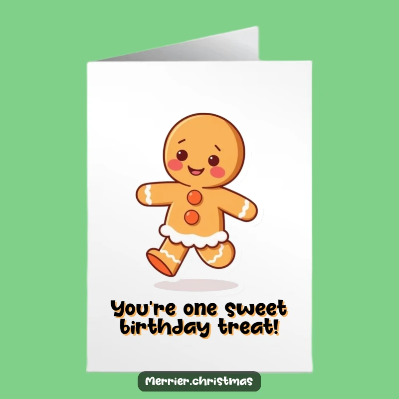 Free Printable Birthday Card: Happy Gingerbread Person Skips with Joy