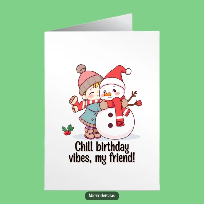 Free Printable Birthday Card: Kawaii Hugging Snowman, Cozy Funny Downloadable Gift