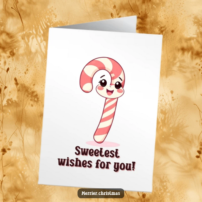 Funny Free Printable Birthday Card: Happy candy cane doing a cheerful little spin, spreading joy.