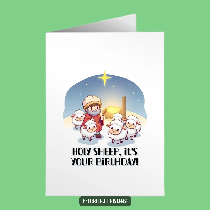 Free Printable Funny Birthday Card: Kawaii Shepherd Herding Sheep for a Laughable Celebration