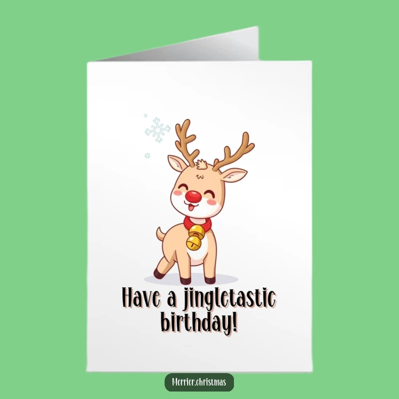 Free Printable Birthday Card: Reindeer Tossing Snowflake Funny Downloadable Gift