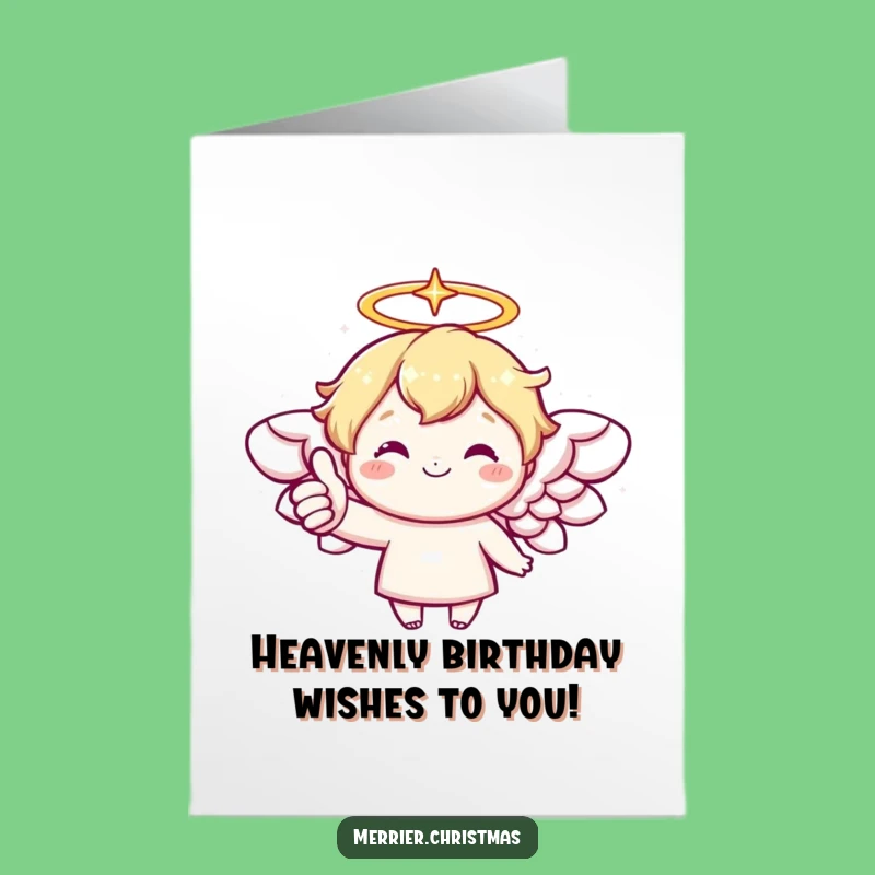 Free Printable Kawaii Angel Birthday Card: Cheerful Thumbs Up, Heavenly Wishes, Instant Fun Download