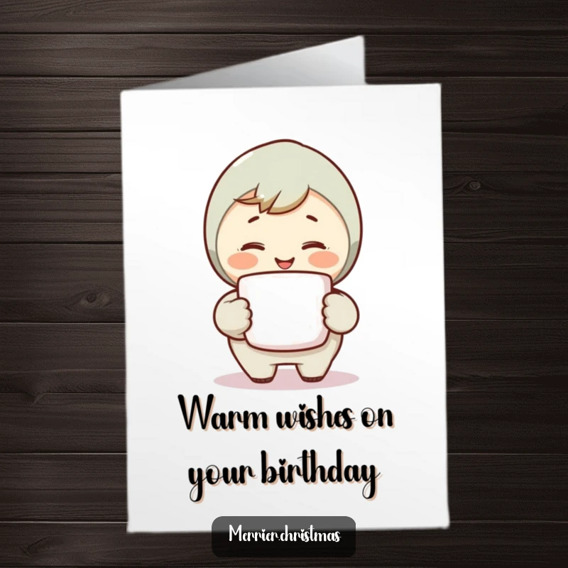 Funny Free Printable Birthday Card: A character with a steaming mug smiling warmly, perfect for a downloadable gift.