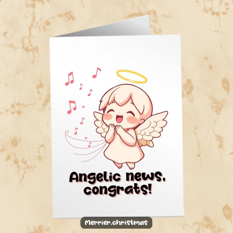 Sweet Free Printable Congratulations Card: Kawaii angel singing joyfully, with a stream of music notes flowing, celebrating achievements melodically.