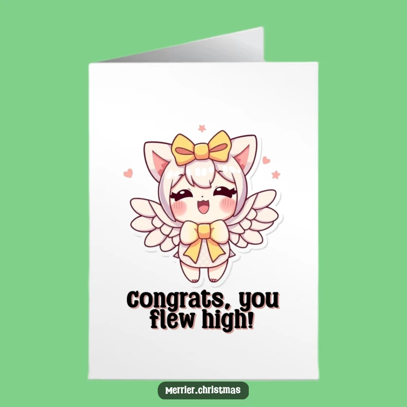 Free Printable Flying Bow Congrats Card: Winged Gift, Funny Downloadable Celebration