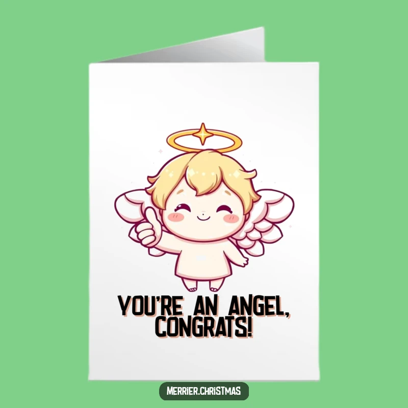 Free Printable Kawaii Angel Congrats Card: Thumbs Up Approval, Divine Success, Print at Home Joy