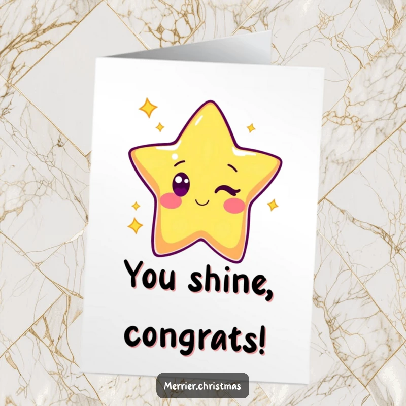 Free Printable Congratulations Card: A kawaii star shines brightly and winks, offering congratulations for a stellar accomplishment with cheerful energy.
