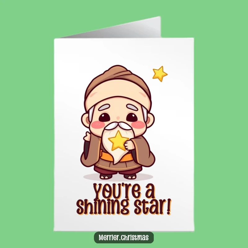 Free Printable Kawaii Wise Man Congrats Card: Guiding Star Success, Joyful Achievement, Print at Home