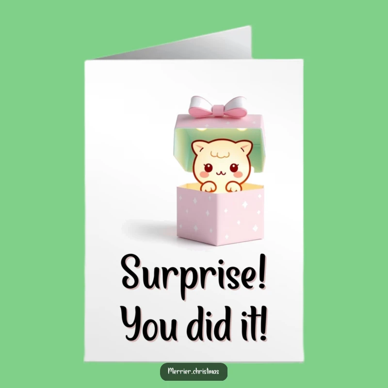 Free Printable Congrats Card: Kawaii Gift Box Sparkle to Celebrate Achievements