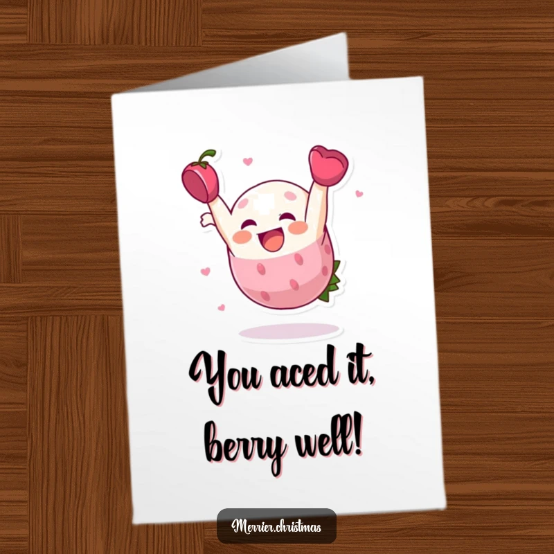 Funny Free Printable Congratulations Card: Energetic holly berry character doing a cheerful somersault, celebrating your amazing success.