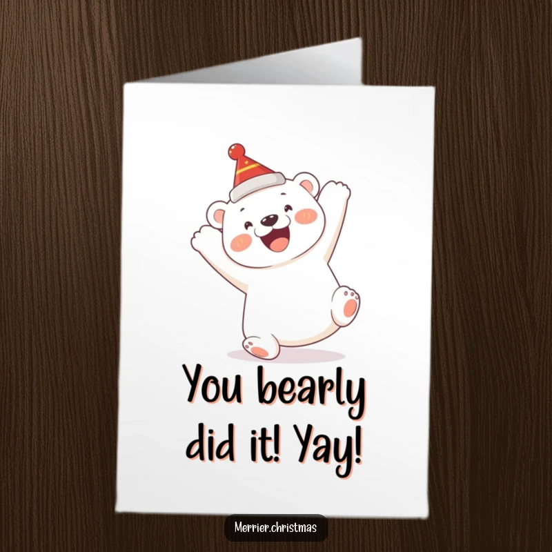 Funny Free Printable Congratulations Card: Happy polar bear cub doing a joyful somersault to celebrate.