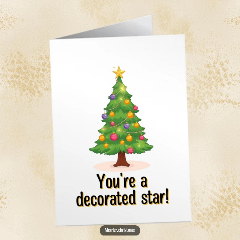 Funny Free Printable Congrats Card: Festive Christmas tree with sparkling ornaments twinkles with celebratory cheer.