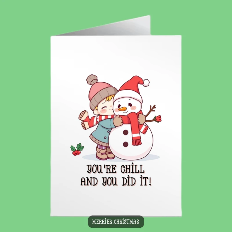 Free Printable Congrats Card: Kawaii Snowman Hug, Warm Downloadable Gift for Big Wins
