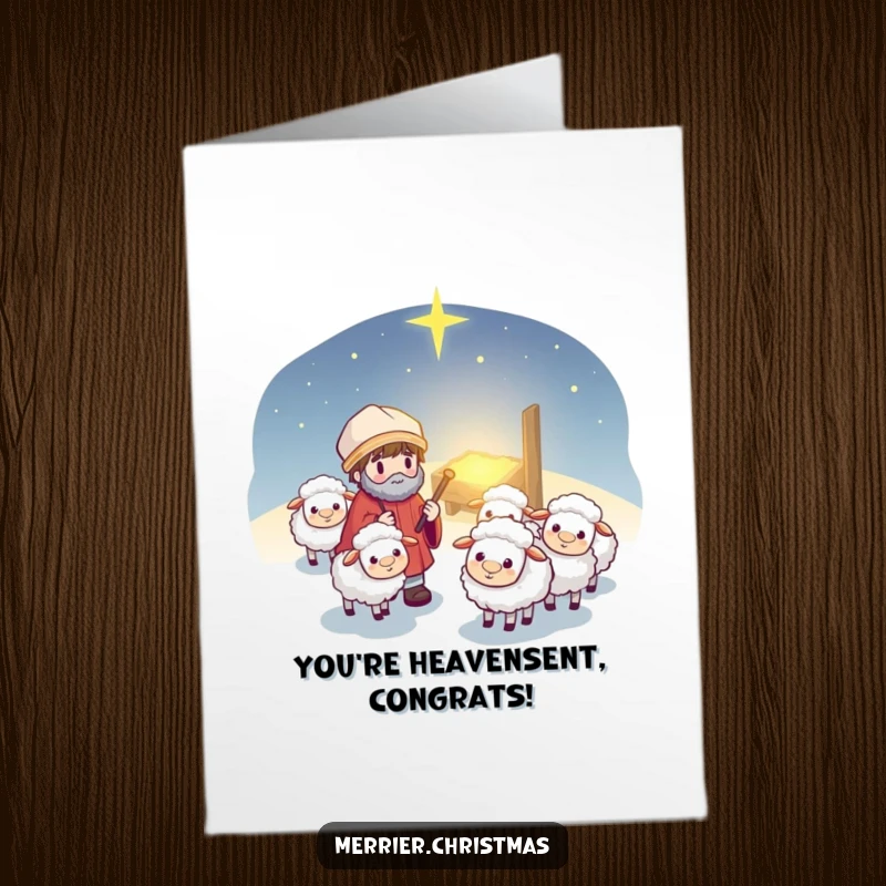 Free Printable Congratulations Card: Adorable kawaii shepherd guiding fluffy sheep, symbolizing a successful journey, perfect for celebrating wins.