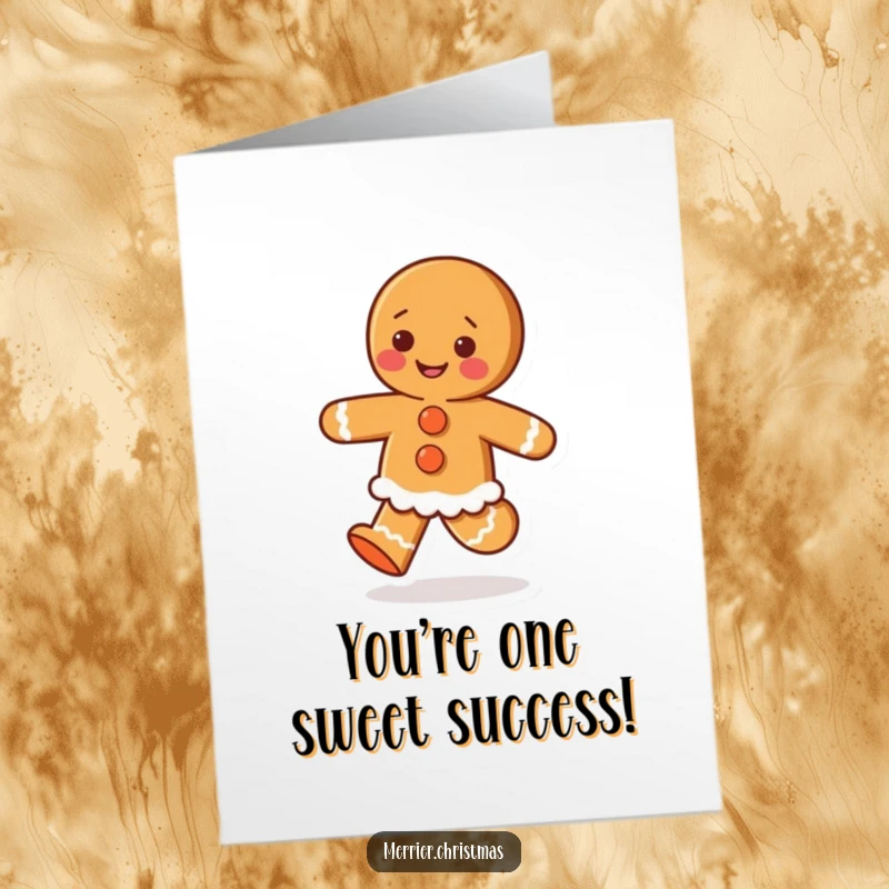 Funny Free Printable Congratulations Card: A gingerbread person with icing buttons joyfully skips along.
