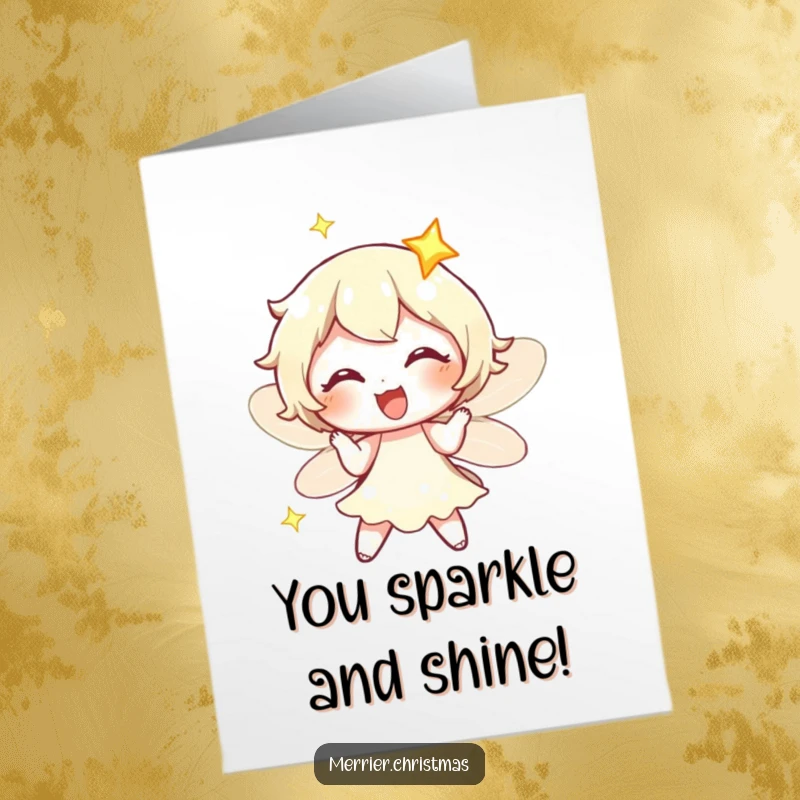 Funny Free Printable Congratulations Card: A magical fairy light character twinkling with over-the-top delight, celebrating success.