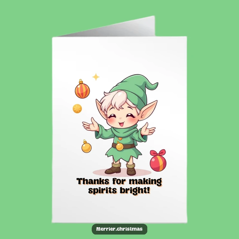 Free Printable Elf Thank You Card: Grateful Juggling Elf, Funny Downloadable Note for Appreciation