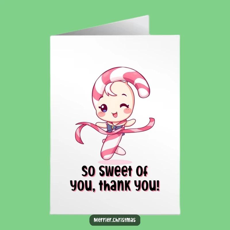 Free Printable Thank You Card: Candy Cane Twirls Ribbon to Say Thanks