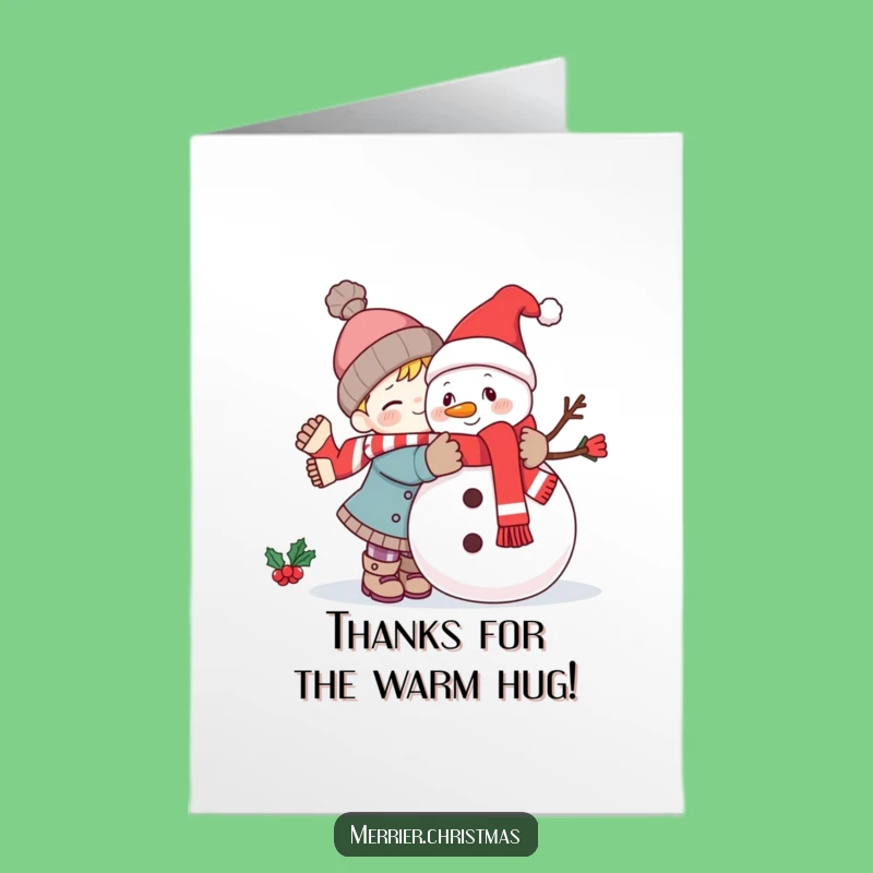 Free Printable Thank You Card: Kawaii Snowman Hug, Heartfelt Downloadable Gift of Thanks