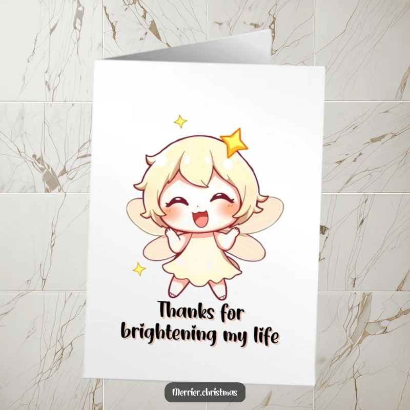 Funny Free Printable Thank You Card: A charming fairy light character twinkling with exaggerated delight, conveying heartfelt thanks.
