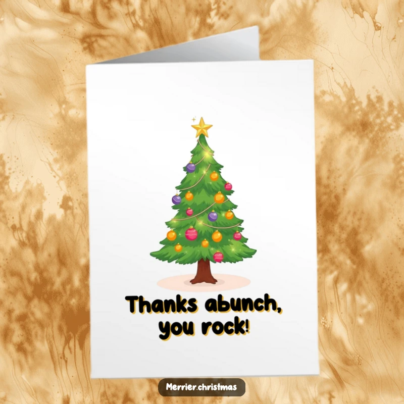 Funny Free Printable Thank You Card: Adorable Christmas tree with sparkling ornaments twinkling a grateful greeting.