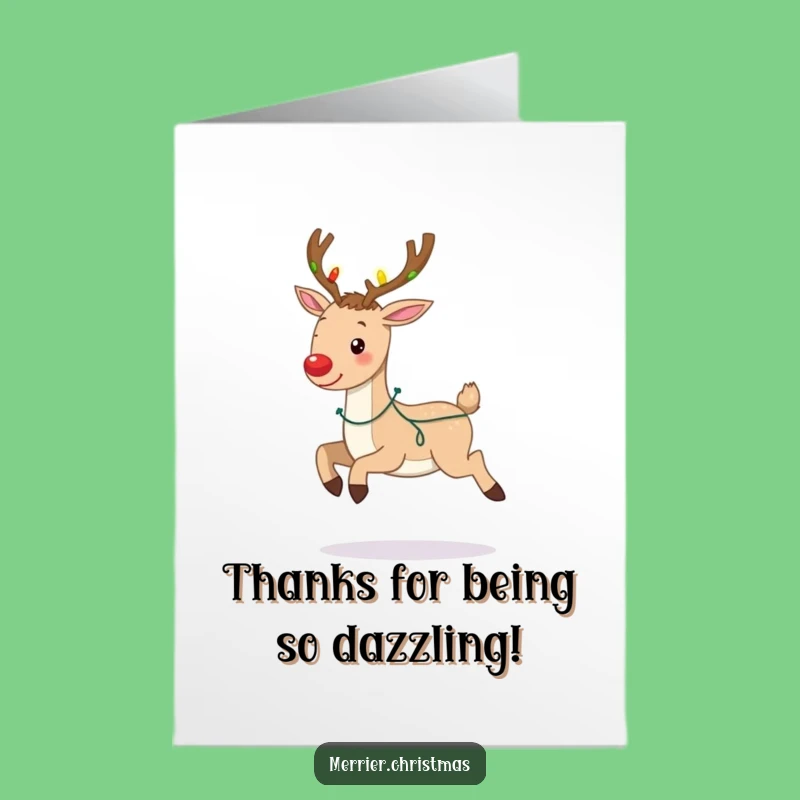 Free Printable Thank You Card: Happy Reindeer with Dazzling Antlers Lights
