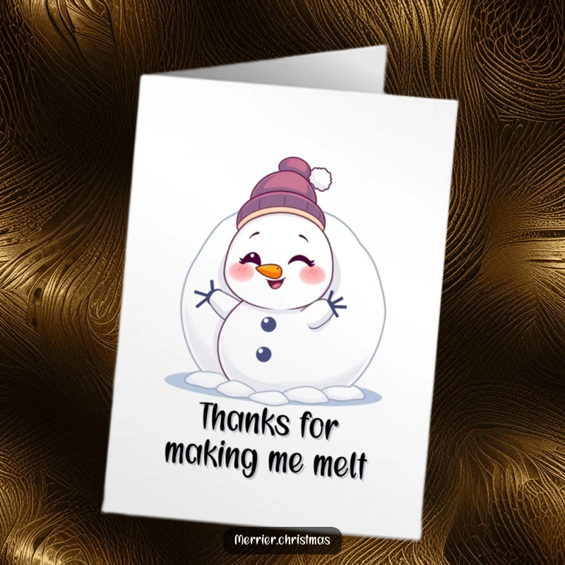 Funny Free Printable Thank You Card: Cute snowman peeking behind a snowball, winking to say thanks.