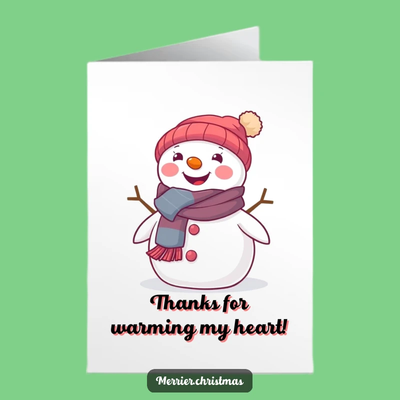 Thank You Free Printable Card: Beaming Snowman Sends Cozy Gratitude with Festive Scarf Downloadable