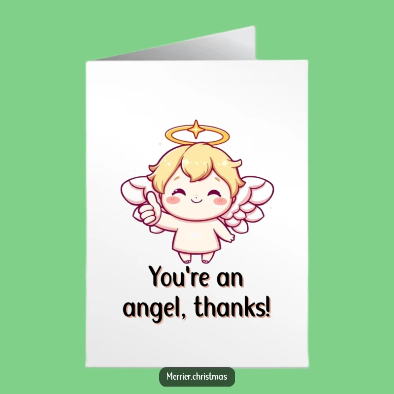 Free Printable Kawaii Angel Thank You Card: Heavenly Thanks, Thumbs Up Gratitude, Print Instantly