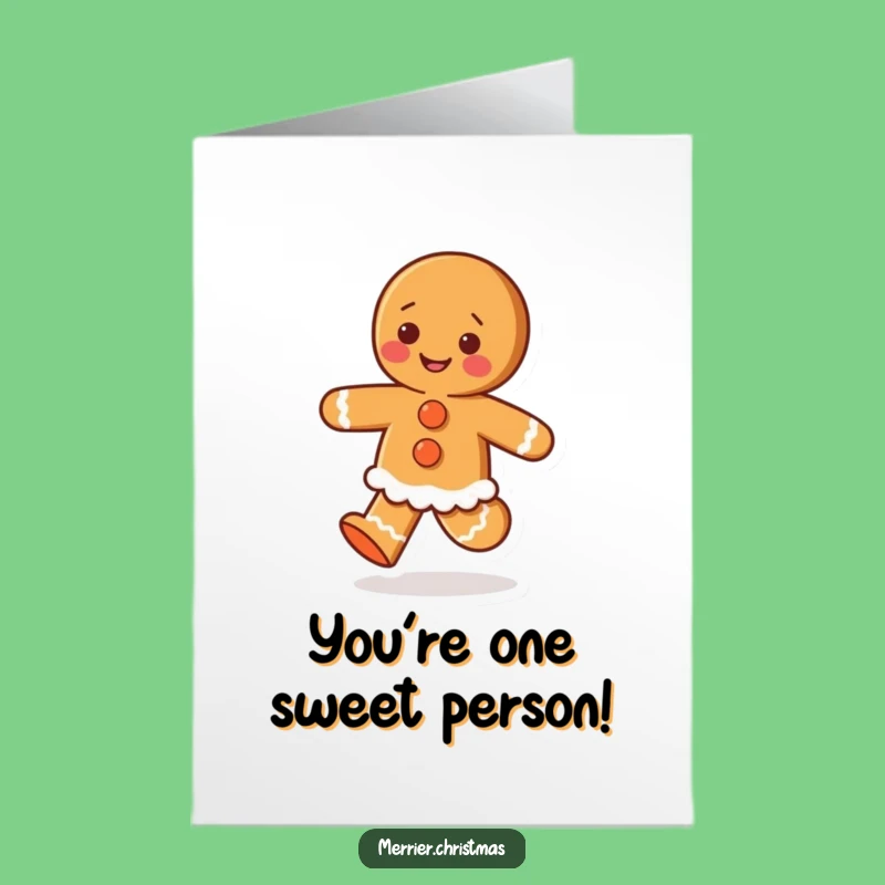 Free Printable Thank You Card: Gingerbread Person's Happy Skip Expresses Gratitude