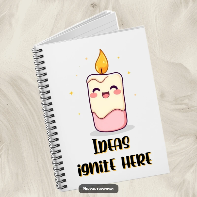 Funny Candle Notebook featuring a flickering candle character with cheerful energy, perfect for jotting down notes and ideas.