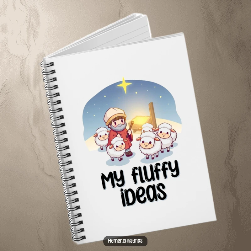 Funny Kawaii Shepherd Notebook: Cute cartoon shepherd leading fluffy sheep, ideal for journaling, notes, or sketching with a touch of humor.