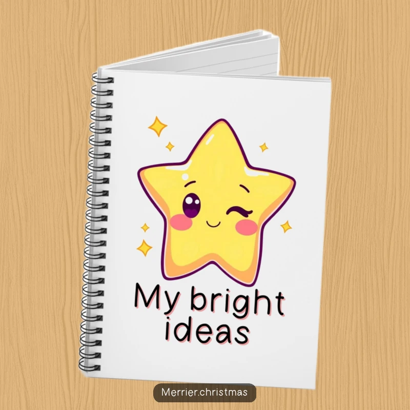 Funny Kawaii Star Notebook: Cute cartoon star character winking brightly, ideal for journaling, notes, or sketching with a cosmic twist.