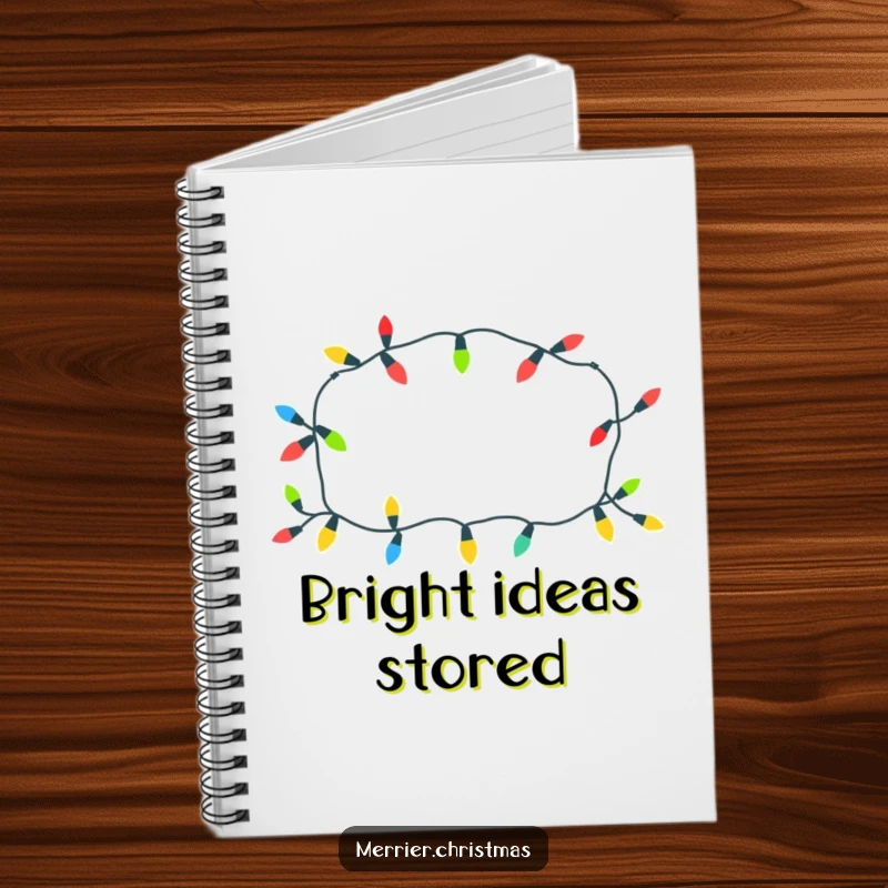 Funny Christmas lights notebook with a cheerful pattern, glowing playfully, perfect for notes and as a funny gift.