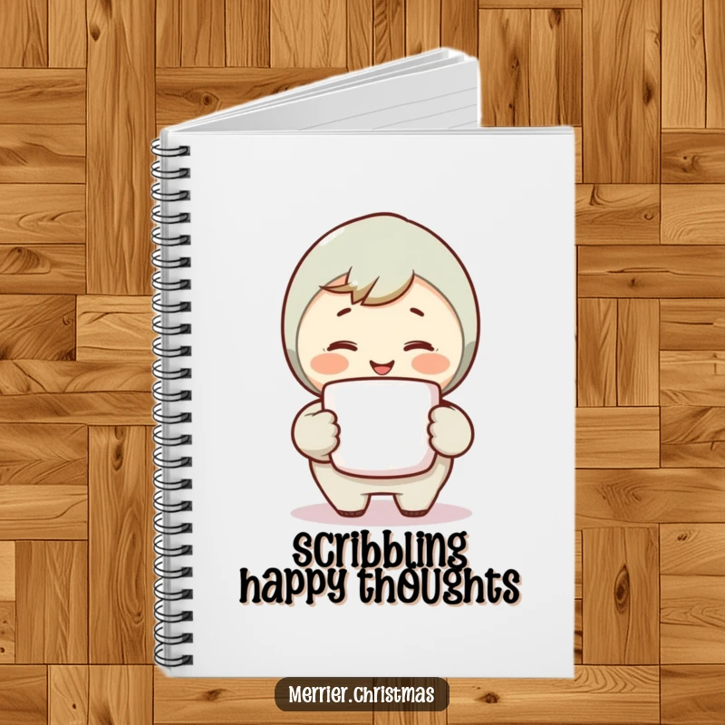 Funny Warm Smile Notebook featuring a character holding a steaming mug and smiling warmly, perfect for jotting down cozy notes.