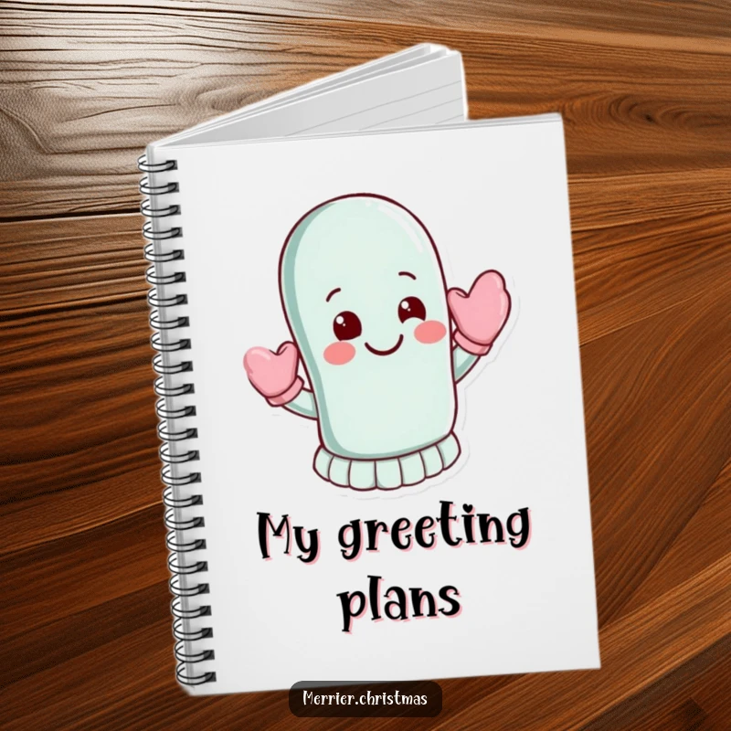 Funny Notebook: A mitten character waves energetically with a warm smile, perfect for jotting down happy thoughts.