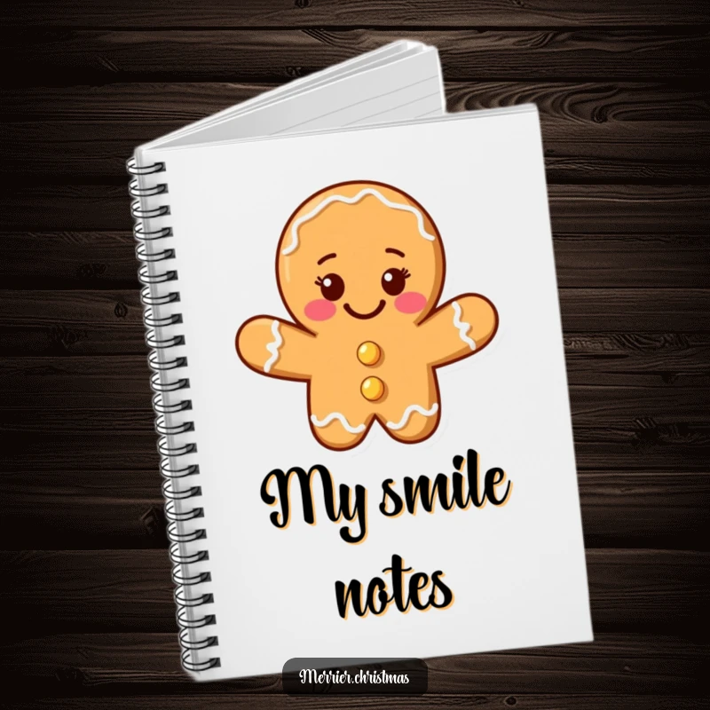 Funny gingerbread cookie man notebook with a beaming smile, perfect for notes and as a funny gift.