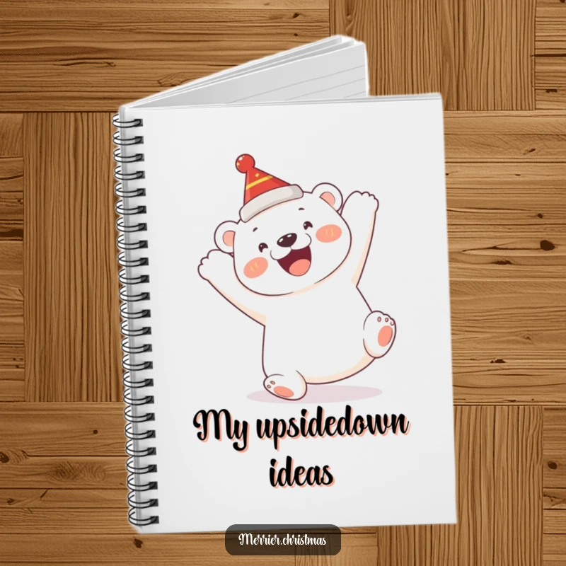 Funny Polar Bear Cub Notebook: a cute cub humorously doing a somersault, wearing a festive hat, for notes and ideas.