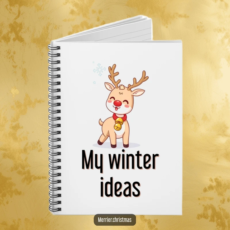 Funny Jingle Bell Reindeer Notebook: a cute reindeer humorously tossing a snowflake, wearing a jingle bell collar, for notes.